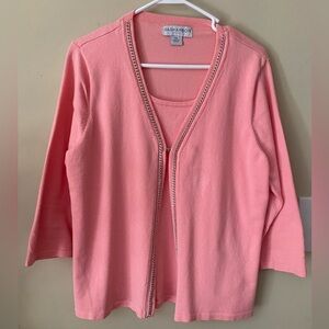 Sag Harbor Coral/Pink One Piece Tank and Cardigan PXL
